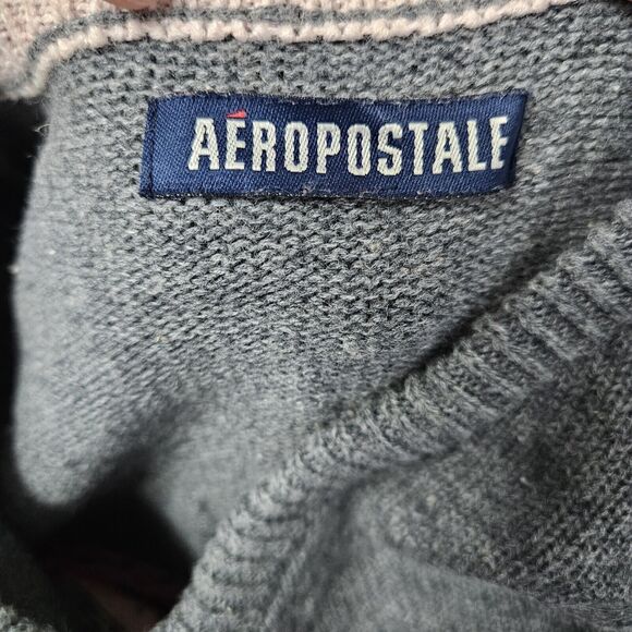 Aeropostale Fair Isle Sweater Women’s Medium Gray Pink V-Neck Missing Tag ** - Picture 2 of 6